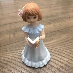 Enesco Growing Up Birthday Girls Figurine, Blue Dress, Brunette Age 6, Porcelain
